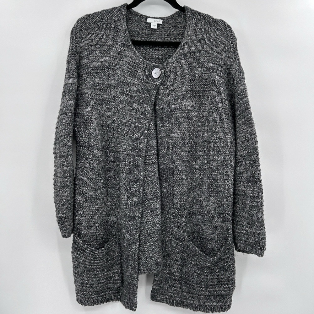 J. Jill Purejill Mohair Cashmere Cardigan Sweater Size‎ M Gray Chunky Classic
